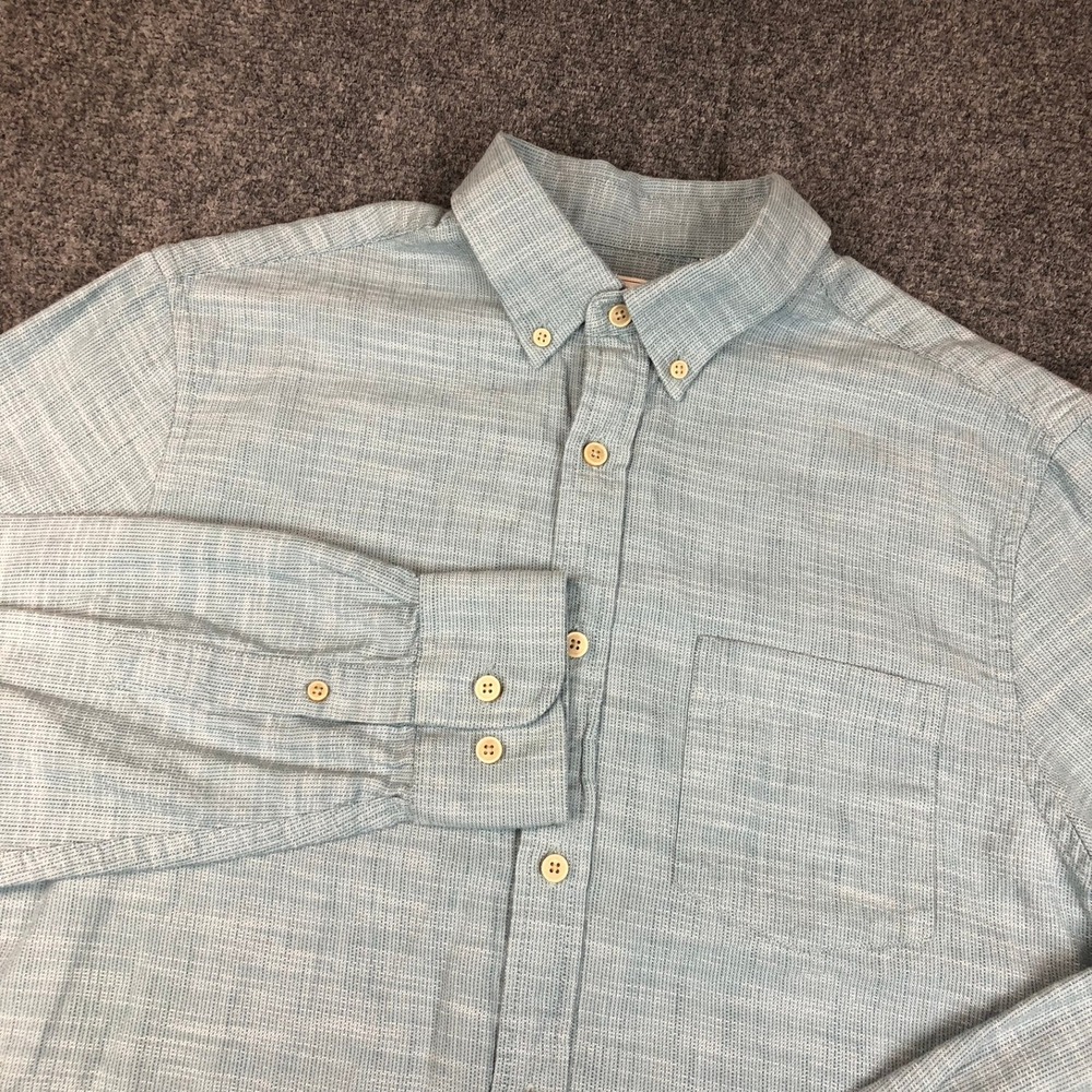 ROWM Mens Size M Medium Blue‎ Slub Textured Long Sleeve Button Down Shirt Pocket
